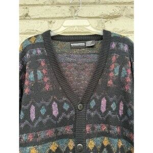 Vintage 80s Expressions Cardigan Sweater LARGE vibrant acrylic knit Men’s